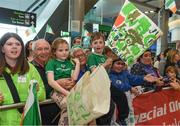 25 March 2017; Volunteers and family members wait as the Team Ireland returned from the 2017 Special Olympics World Winter Games in Graz, Austria, at Dublin Airport in Dublin. Photo by Ray McManus/Sportsfile