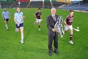 8 September 2011; Ger Cunningham, Bord Gais Energy Sports Sponsorship manager, with Dublin players Liam Rushe, second from left, team captain, and Daire Plunkett along with Galway players Barry Daly, right, team captain, and David Burke, visited Thurles today ahead of the Board Gáis Energy GAA Hurling U-21 All-Ireland Final which will be played under lights at Semple Stadium at 7.00pm on Saturday. It’s the second time in a week the counties will meet in a hurling All-Ireland Final, with Galway having beaten the Dubs earlier this week at minor level. The match will be live on TG4 and full live streaming of the player cam will be available on tg4.tv. See breakingthrough.ie for more details. Semple Stadium, Thurles. Picture credit: Matt Browne / SPORTSFILE