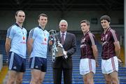 8 September 2011; Ger Cunningham, centre, Bord Gais Energy Sports Sponsorship manager, with Dublin players Liam Rushe, second from left, team captain, and Daire Plunkett along with Galway players Barry Daly, second from right, team captain, and David Burke visited Thurles today ahead of the Board Gáis Energy GAA Hurling U-21 All-Ireland Final which will be played under lights at Semple Stadium at 7.00pm on Saturday. It’s the second time in a week the counties will meet in a hurling All-Ireland Final, with Galway having beaten the Dubs earlier this week at minor level. The match will be live on TG4 and full live streaming of the player cam will be available on tg4.tv.  See breakingthrough.ie for more details. Semple Stadium, Thurles. Picture credit: Matt Browne / SPORTSFILE