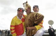 10 September 2011; Paul Hazell, left, Tim Browne, and Trevor Savage, right, all from Cork, enjoying the day's racing. The Curragh Racecourse, The Curragh, Co. Kildare. Photo by Sportsfile