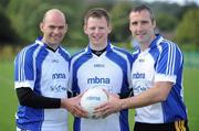 10 September 2011; Monaghan GAA star Shane Duffy, centre, wrote his name into the history books this weekend when he claimed the 2011 MBNA Kick Fada title. Pictured with Shane Duffy are second placed Paul Hearty, right, from Crossmaglen Rangers, Co. Armagh, and third placed Paul Flood, from Maynooth GAA Club, Co. Kildare, after the Mens MBNA Kick Fada Finals 2011, Bray Emmets GAA Club, Co. Wicklow. Picture credit: Matt Browne / SPORTSFILE