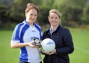 10 September 2011; Suzanne Holmes, Communications Director with MBNA, with Meath GAA star Irene Munnelly who wrote her name into the history books this weekend when she claimed the 2011 MBNA Kick Fada ladies title. A member of the St. Ultans GAA Club, Bohermeen, Co. Meath, set the standard amongst an incredibly talented field of inter-county players with an incredible kick of 37m. at the MBNA Kick Fada Finals 2011, Bray Emmets GAA Club, Co. Wicklow. Picture credit: Matt Browne / SPORTSFILE