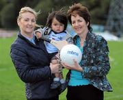 10 September 2011; Suzanne Holmes, left, Communications Director with MBNA, and her son Daniel with Frances Stephenson, from Bray Emmets GAA Club, Co. Wicklow, after the Mens MBNA Kick Fada Finals 2011. Bray Emmets GAA Club, Co. Wicklow. Picture credit: Matt Browne / SPORTSFILE