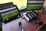 26 March 2017; TV commentary position, with monitors and a lip mic, before the Allianz Hurling League Division 1A Round 5 match between Dublin and Kilkenny at Parnell Park in Dublin. Photo by Brendan Moran/Sportsfile
