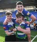 26 March 2017; Gorey's Shane Stokes, left, PJ Barnes, centre, and Robbie Brooks celebrate following the Leinster Under 18 Youth Division 1 Final between Gorey and Tullow at Donnybrook Stadium in Dublin. Photo by Ramsey Cardy/Sportsfile