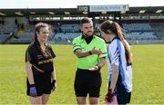 24 March 2017; Referee Conor Dourneen with team captains Gráinne Condon of John The Baptist Community School, left, and Chloe McCaffrey of St Ciarán's Ballygawley before the Lidl All Ireland PPS Senior A Championship Final match between John The Baptist Community School and St Ciarans Ballygawley at Cusack Park in Mullingar, Co Westmeath. Photo by Piaras Ó Mídheach/Sportsfile