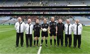 19 February 2017; Match officials, from left, Liam Conlon and Philip Heneghan, umpires, Brendan Cawley, linesman, Jerome Henry, referee, John Gilmartin, linesman, John Glavey, fourth official, John Heneghan and Tom Ryder, umpires, before the AIB GAA Football All-Ireland Junior club championship final match between Rock St. Patrick's and Glenbeigh-Glencar at Croke Park in Dublin. Photo by Piaras Ó Mídheach/Sportsfile