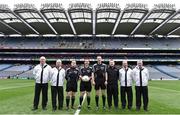 19 February 2017; Match officials, from left, Liam Conlon and Philip Heneghan, umpires, Brendan Cawley, linesman, Jerome Henry, referee, John Gilmartin, linesman, John Glavey, fourth official, John Heneghan and Tom Ryder, umpires, before the AIB GAA Football All-Ireland Junior club championship final match between Rock St. Patrick's and Glenbeigh-Glencar at Croke Park in Dublin. Photo by Piaras Ó Mídheach/Sportsfile