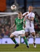 28 March 2017; James McClean of Republic of Ireland in action against Ragnar Sigurdsson of Iceland during the International Friendly match between the Republic of Ireland and Iceland at the Aviva Stadium in Dublin. Photo by Cody Glenn/Sportsfile