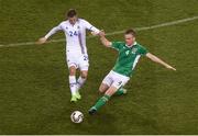 28 March 2017; Alex Pearce of Republic of Ireland in action against Kjartan Henry Finnbogason of Iceland during the International Friendly match between the Republic of Ireland and Iceland at the Aviva Stadium in Dublin. Photo by Eóin Noonan/Sportsfile