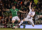 28 March 2017; Conor Hourihane of Republic of Ireland in action against Jon Dadi Bodvarsson of Iceland during the International Friendly match between the Republic of Ireland and Iceland at the Aviva Stadium in Dublin. Photo by Cody Glenn/Sportsfile