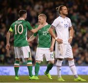 28 March 2017; Daryl Horgan, centre, of Republic of Ireland with team-mate Robbie Brady after coming on as a second half substitute during the International Friendly match between the Republic of Ireland and Iceland at the Aviva Stadium in Dublin. Photo by Cody Glenn/Sportsfile