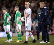 28 March 2017; Hordur Bjorgvin Magnusson of Iceland with Iceland manager Heimir Hallgrimsson during the International Friendly match between the Republic of Ireland and Iceland at the Aviva Stadium in Dublin. Photo by Cody Glenn/Sportsfile