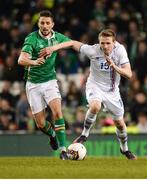 28 March 2017; Jon Dadi Bodvarsson of Iceland in action against Conor Hourihane of Republic of Ireland during the International Friendly match between the Republic of Ireland and Iceland at the Aviva Stadium in Dublin. Photo by Cody Glenn/Sportsfile