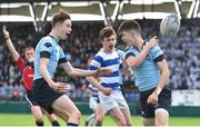 29 March 2017; Chris Cosgrave of St Michael's College celebrates with team-mate Simon O'Kelly, left, after scoring his side's first try during the Bank of Ireland Leinster Schools Junior Cup Final Replay between St. Michaels College and Blackrock College at Donnybrook Stadium in Dublin. Photo by Ramsey Cardy/Sportsfile