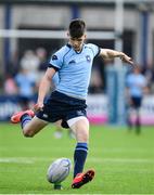 29 March 2017; Chris Cosgrave of St Michael's College kicks a conversion during the Bank of Ireland Leinster Schools Junior Cup Final Replay between St. Michaels College and Blackrock College at Donnybrook Stadium in Dublin. Photo by Ramsey Cardy/Sportsfile