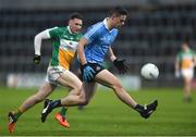 29 March 2017; Brian Howard of Dublin in action against Jordan Hayes of Offaly during the EirGrid Leinster GAA Football U21 Championship Final match between Dublin and Offaly at O'Moore Park in Portlaoise, Co Laois. Photo by David Maher/Sportsfile