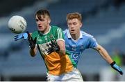 29 March 2017; Adam Mahon of Offaly in action against Aaron Byrne of Dublin during the EirGrid Leinster GAA Football U21 Championship Final match between Dublin and Offaly at O'Moore Park in Portlaoise, Co Laois. Photo by Piaras Ó Mídheach/Sportsfile