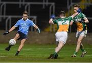 29 March 2017; Eóin Murchan of Dublin in action against Clint Horan of Offaly during the EirGrid Leinster GAA Football U21 Championship Final match between Dublin and Offaly at O'Moore Park in Portlaoise, Co Laois. Photo by David Maher/Sportsfile