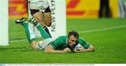 11 September 2011; Ireland's Tommy Bowe scores his side's first try. 2011 Rugby World Cup, Pool C, Ireland v USA, Stadium Taranaki, New Plymouth, New Zealand. Picture credit: Brendan Moran / SPORTSFILE