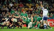 11 September 2011; The Ireland pack are penalised by referee Craig Joubert for collapsing a scrum. 2011 Rugby World Cup, Pool C, Ireland v USA, Stadium Taranaki, New Plymouth, New Zealand. Picture credit: Brendan Moran / SPORTSFILE