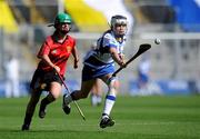11 September 2011; Niamh Rockett, Waterford, in action against Karen Tinnelly, Down. All-Ireland Premier Junior Camogie Championship Final in association with RTE Sport, Down v Waterford, Croke Park, Dublin. Picture credit: Brian Lawless / SPORTSFILE