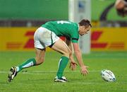 11 September 2011; Ireland's Tommy Bowe attempts to pick up a dropped pass. 2011 Rugby World Cup, Pool C, Ireland v USA, Stadium Taranaki, New Plymouth, New Zealand. Picture credit: Brendan Moran / SPORTSFILE
