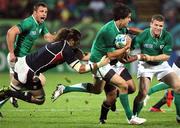 11 September 2011; Ireland's Conor Murray is tackled by USA's Todd Cleaver. 2011 Rugby World Cup, Pool C, Ireland v USA, Stadium Taranaki, New Plymouth, New Zealand. Picture credit: John Cowpland / SPORTSFILE