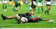 11 September 2011; Ireland's Keith Earls reaches for the try line to score which was subsequently disallowed. 2011 Rugby World Cup, Pool C, Ireland v USA, Stadium Taranaki, New Plymouth, New Zealand. Picture credit: Brendan Moran / SPORTSFILE