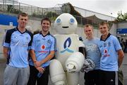 10 September 2011; Dublin supporters left to right, Alex Pilkington, Seán Garvey, Karl Russell, and Dillon Mulligan, from Kilmacud, with the Bord Gais Energy Bot mascot. Semple Stadium, Thurles, Co. Tipperary. Picture credit: Dáire Brennan / SPORTSFILE