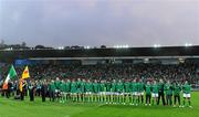 11 September 2011;The Ireland team stand for the National Anthem before the game. 2011 Rugby World Cup, Pool C, Ireland v USA, Stadium Taranaki, New Plymouth, New Zealand. Picture credit: Brendan Moran / SPORTSFILE