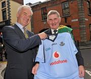 12 September 2011; The build-up to Sunday’s All-Ireland final may lead to inevitable comparisons with one of the golden eras of the game, but a Vodafone Big Match stats comparison between the styles of the current era and that of the 1970s shows that much has changed. Dublin and Kerry legends Tony Hanahoe, left, and Mick O’Dwyer at Vodafone’s preview lunch for Sunday’s All-Ireland final clash of the old rivals. Westbury Hotel, Dublin. Picture credit: David Maher / SPORTSFILE