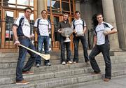 12 September 2011; Ulster Bank GAA stars, from left to right, 2011 All-Ireland medal winner Michael Fennelly, Down footballer Danny Hughes, Newstalk 106-108fm presenter Eoin McDevitt, with the Sam Maguire cup, Galway footballer Finian Hanley and Galway footballer Joe Bergin, at the 2011 ‘Off the Ball Roadshow with Ulster Bank’ finale. The Ulster Bank GAA stars were out in force, alongside a host of sporting greats, as the finale of the 2011 ‘Off the Ball Roadshow with Ulster Bank’ took over the Odeon Bar on Dublin’s Harcourt Street on Monday, 12th September. For the third year running, Ulster Bank teamed up with Newstalk 106-108 fm to take Ireland’s most popular sports programme on a tour across the country, where rival Ulster Bank GAA stars have featured in live shows in Kerry, Cork, Donegal, Limerick, Tipperary, Galway and Roscommon, throughout the summer. This year also saw the introduction of a major new club focused initiative – ‘Ulster Bank GAA Force’. The initiative was set up to support local GAA clubs across the country by giving them the opportunity to refurbish and upgrade their facilities. The Odeon Bar, Harcourt Street, Dublin. Picture credit: Barry Cregg / SPORTSFILE