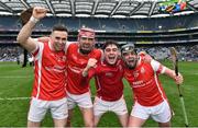 17 March 2017; Cuala players, from left, Niall Carty, John Sheanon, Dara Twomey and Colum Sheanon celebrate after the AIB GAA Hurling All-Ireland Senior Club Championship Final match between Ballyea and Cuala at Croke Park in Dublin. Photo by Brendan Moran/Sportsfile