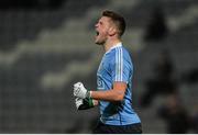 29 March 2017; Tom Fox of Dublin celebrates scoring his side's first goal during the EirGrid Leinster GAA Football U21 Championship Final match between Dublin and Offaly at O'Moore Park in Portlaoise, Co Laois. Photo by Piaras Ó Mídheach/Sportsfile