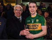 29 March 2017; Andrew Barry of Kerry receives the Man of the Match Award from John O’Connor, Chairman at EirGrid after the EirGrid Munster GAA Football U21 Championship Final match between Cork and Kerry at Páirc Ui Rinn in Cork. Photo by Stephen McCarthy/Sportsfile