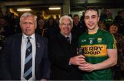 29 March 2017; Andrew Barry of Kerry receives the Man of the Match Award from John O’Connor, Chairman at EirGrid in the company of Diarmuid O'Sullivan, Chairman of Munster GAA after the EirGrid Munster GAA Football U21 Championship Final match between Cork and Kerry at Páirc Ui Rinn in Cork. Photo by Stephen McCarthy/Sportsfile