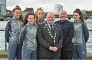 30 March 2017; Mayor of the City and County of Limerick Kieran O'Hanlon with Republic of Ireland manager Dave Connell and players, from left, Chloe Moloney, Roma Mclaughlin, Niamh Prior and Amanda McQuillan at the Women's Under 19 Squad Announcement at the Mayor's Office in Limerick. Photo by Matt Browne/Sportsfile