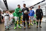 28 March 2017; Republic of Ireland captain Robbie Brady shakes hands with referee Jakob Kehlet ahead of the International Friendly match between the Republic of Ireland and Iceland at the Aviva Stadium in Dublin. Photo by Ramsey Cardy/Sportsfile