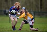 31 March 2017; Kate Slevin of Colaiste Bhaile Chláir on her way to scoring her sides first goal, despite the attentions of Bronagh Gallagher of St. Columbas during the Lidl All Ireland PPS Junior C Championship final match between Colaiste Bhaile Chláir and St. Columbas at Connolly Park in Sligo. Photo by Sam Barnes/Sportsfile