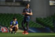 31 March 2017; Leinster's Joey Carbery, right, and sports scientist Peter Tierney during the captain's run at the Aviva Stadium in Dublin. Photo by Ramsey Cardy/Sportsfile