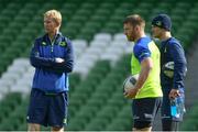 31 March 2017; Leinster head coach Leo Cullen, left, Sean O'Brien, centre, and Jonathan Sexton during the captain's run at the Aviva Stadium in Dublin. Photo by Ramsey Cardy/Sportsfile