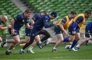 31 March 2017; Tadhg Furlong and Jonathan Sexton of Leinster during the captain's run at the Aviva Stadium in Dublin. Photo by Ramsey Cardy/Sportsfile