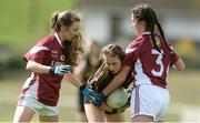31 March 2017; Sinéad McElligott of John the Baptist Community School in action against Niamh Keenaghan, left, and Ciara Kellegher of Loreto College during the Lidl All Ireland PPS Junior A Championship final match between Loreto College and John the Baptist Community School at St Brendan's Park in Birr, Co Offaly. Photo by Piaras Ó Mídheach/Sportsfile