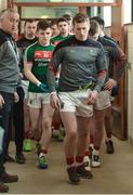 26 March 2017; Cillian O'Connor of Mayo leading his team out as Mayo Selector Donie Buckley watches on before the Allianz Football League Division 1 Round 6 match between Tyrone and Mayo at Healy Park in Omagh. Photo by Oliver McVeigh/Sportsfile