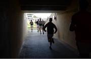 26 March 2017; The Mayo team run out to the field before the Allianz Football League Division 1 Round 6 match between Tyrone and Mayo at Healy Park in Omagh. Photo by Oliver McVeigh/Sportsfile