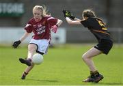 31 March 2017; Ally Cahill of Loreto College in action against Eva Butler of John the Baptist Community School during the Lidl All Ireland PPS Junior A Championship final match between Loreto College and John the Baptist Community School at St Brendan's Park in Birr, Co Offaly. Photo by Piaras Ó Mídheach/Sportsfile