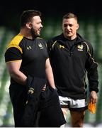 31 March 2017; Marty Moore, left, and Jimmy Gopperth of Wasps during the captain's run at the Aviva Stadium in Dublin. Photo by Ramsey Cardy/Sportsfile