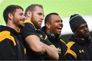 31 March 2017; Wasps players, from left, Willie le Roux, James Haskell, Kurtley Beale and Christian Wade during the captain's run at the Aviva Stadium in Dublin. Photo by Ramsey Cardy/Sportsfile