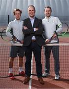 31 March 2017; Irish Davis Cup CEO Richard Fahey, centre, pictured with Peter Bothwell and captain Conor Niland during the Irish Davis Cup team media day at the National Tennis Centre in DCU, Dublin. Photo by Cody Glenn/Sportsfile